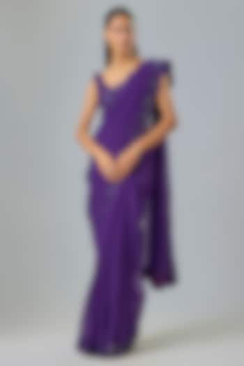 Purple Organza Resham Embroidered Wedding Saree Set by Suhino at Pernia's Pop Up Shop