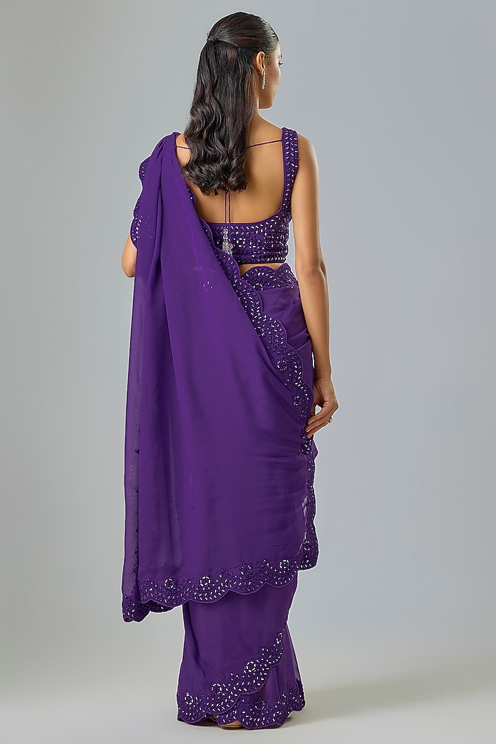 Purple Organza Resham Embroidered Wedding Saree Set by Suhino at Pernia's Pop Up Shop