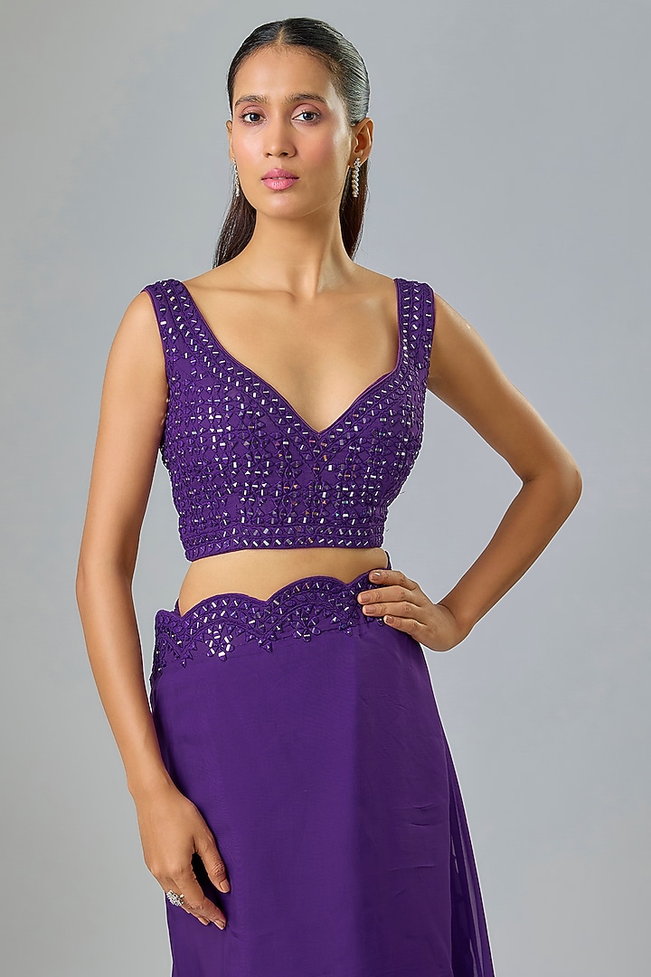 Purple Organza Resham Embroidered Wedding Saree Set by Suhino at Pernia's Pop Up Shop