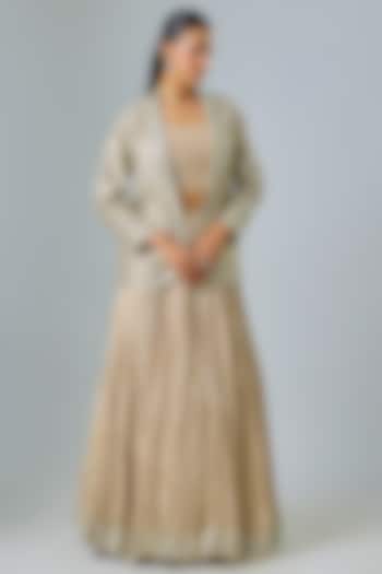 Champagne Georgette Zari Embroidered Jacket Wedding Lehenga Set by Suhino at Pernia's Pop Up Shop