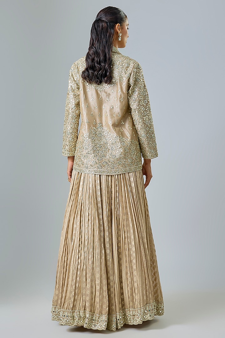 Champagne Georgette Zari Embroidered Jacket Wedding Lehenga Set by Suhino at Pernia's Pop Up Shop