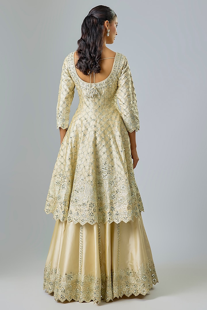 Cream Taffeta Zari Embroidered Wedding Anarkali Set by Suhino at Pernia's Pop Up Shop