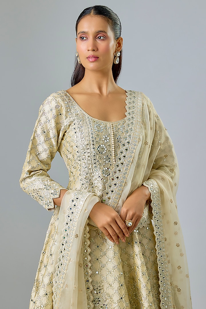 Cream Taffeta Zari Embroidered Wedding Anarkali Set by Suhino at Pernia's Pop Up Shop