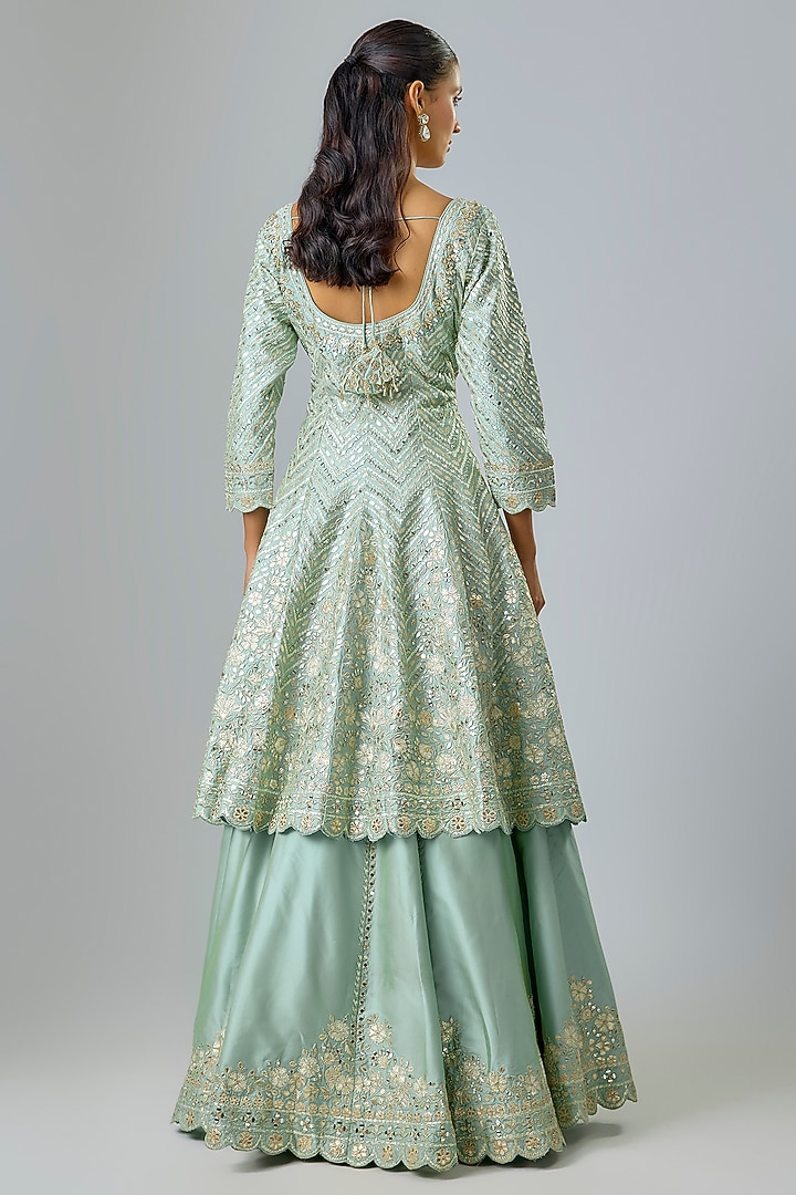 Aqua Taffeta Zari Embroidered Wedding Anarkali Set by Suhino at Pernia's Pop Up Shop