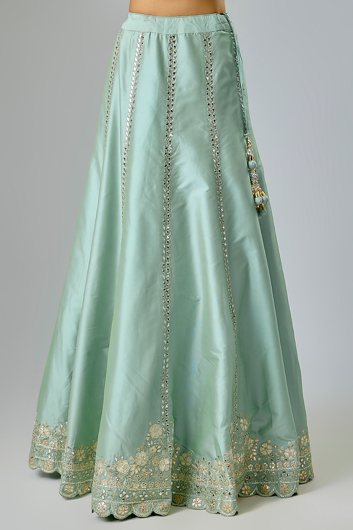 Aqua Taffeta Zari Embroidered Wedding Anarkali Set by Suhino at Pernia's Pop Up Shop