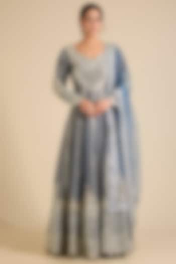 Steel Grey Tissue Wedding Anarkali Set by Suhino at Pernia's Pop Up Shop