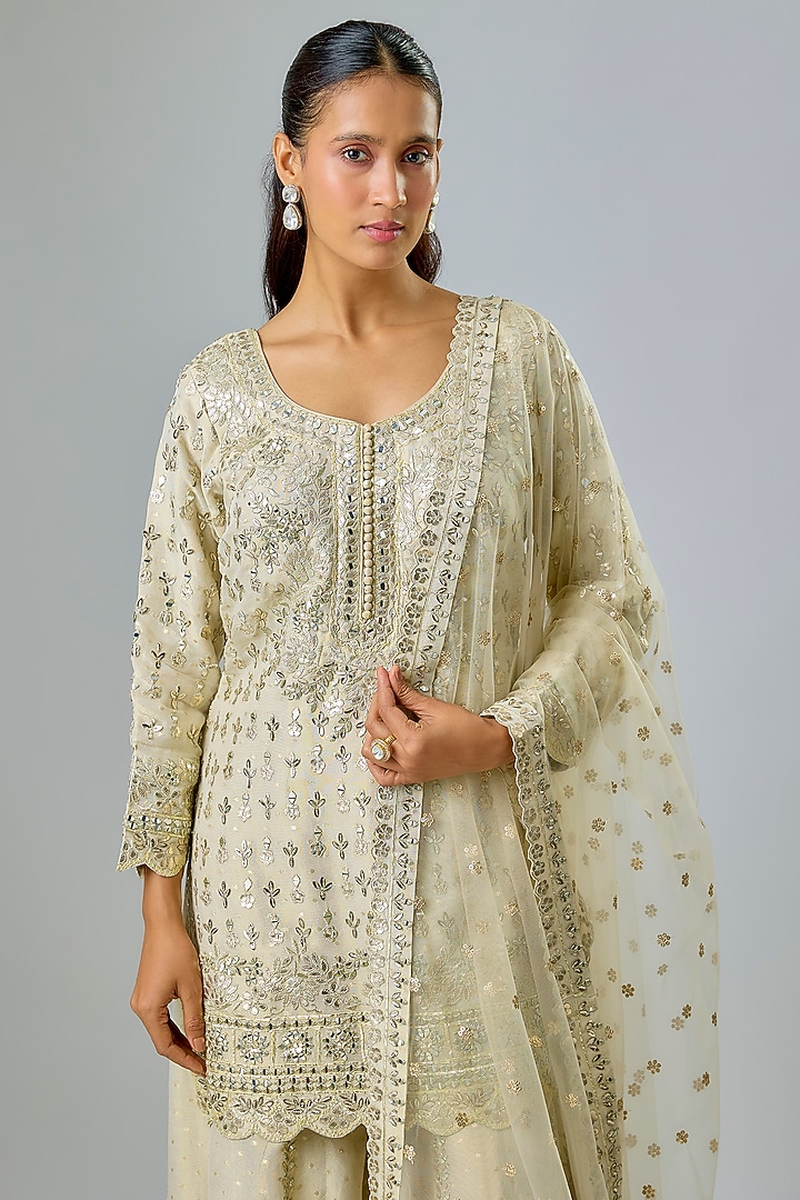 Ivory Tissue Zari Embroidered Wedding Sharara Set by Suhino at Pernia's Pop Up Shop
