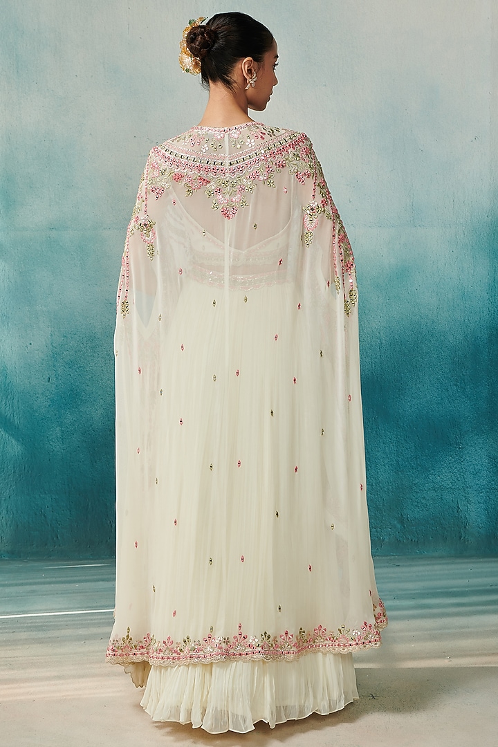 Off-White Georgette Embroidered Cape Set by Suhino at Pernia's Pop Up Shop