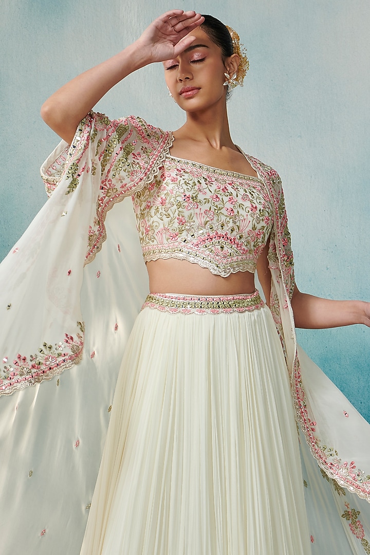 Off-White Georgette Embroidered Cape Set by Suhino at Pernia's Pop Up Shop