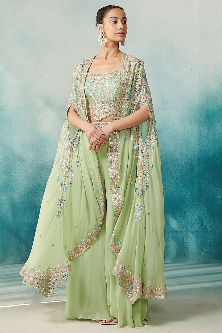 Green Georgette Gota Embroidered Cape Set by Suhino at Pernia's Pop Up Shop