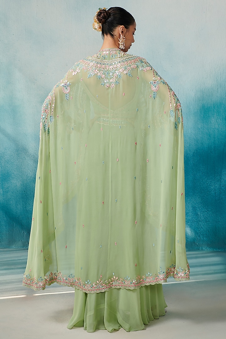 Green Georgette Gota Embroidered Cape Set by Suhino at Pernia's Pop Up Shop
