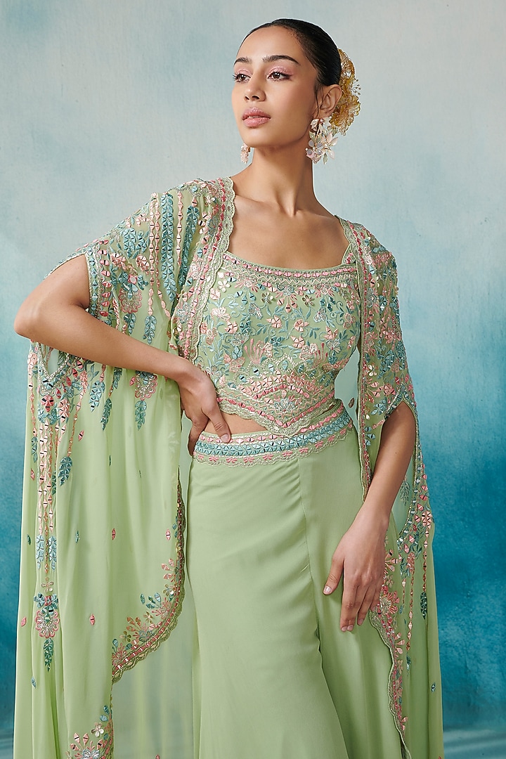 Green Georgette Gota Embroidered Cape Set by Suhino at Pernia's Pop Up Shop