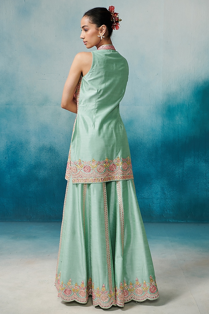Aqua Slub Silk Embroidered Gharara Set by Suhino at Pernia's Pop Up Shop