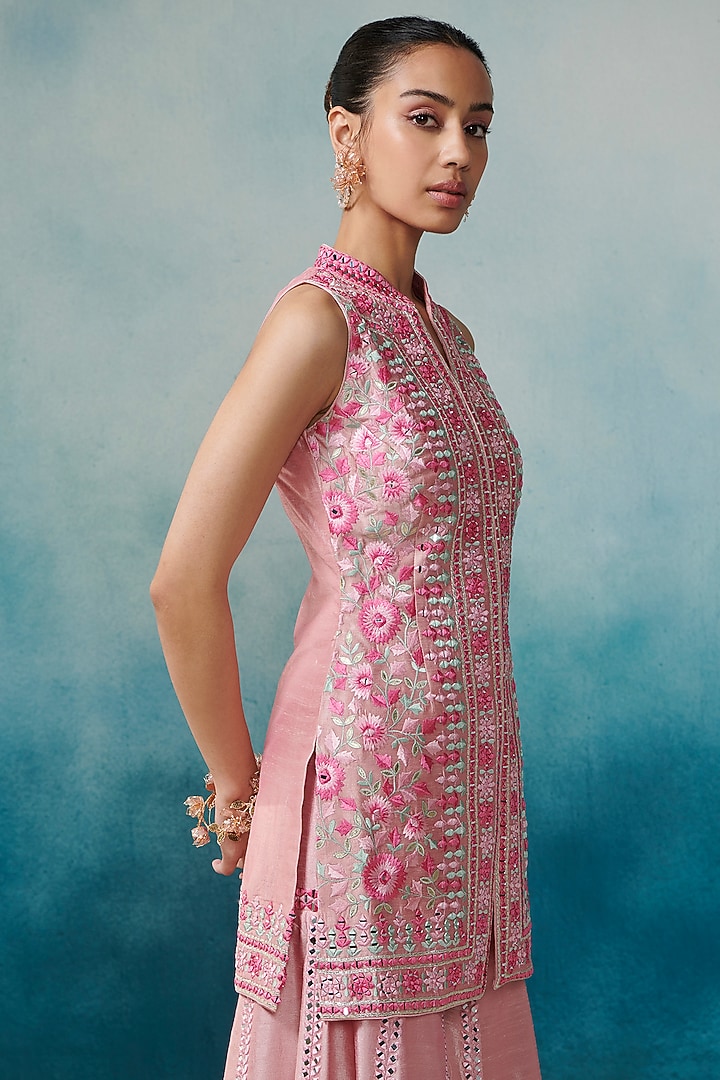 Pink Slub Silk Embroidered Gharara Set by Suhino at Pernia's Pop Up Shop