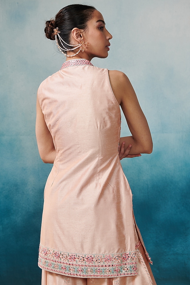 Peach Slub Silk Embroidered Gharara Set by Suhino at Pernia's Pop Up Shop