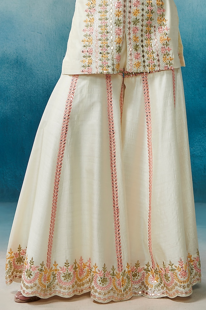 White Slub Silk Embroidered Gharara Set by Suhino at Pernia's Pop Up Shop