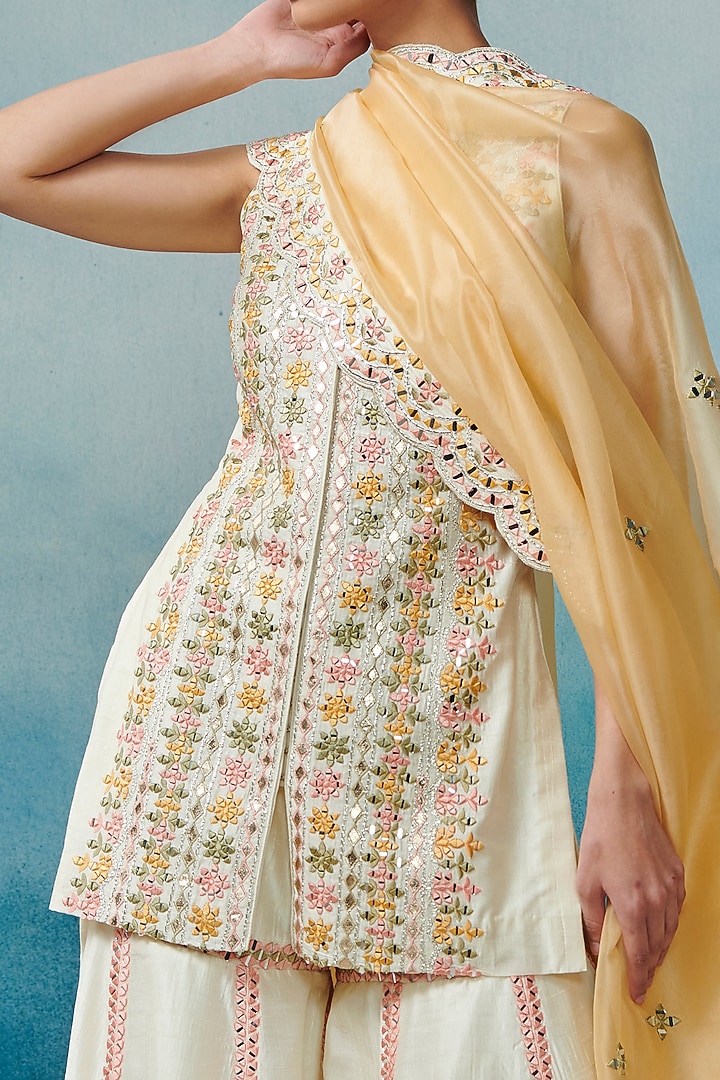 White Slub Silk Embroidered Gharara Set by Suhino at Pernia's Pop Up Shop