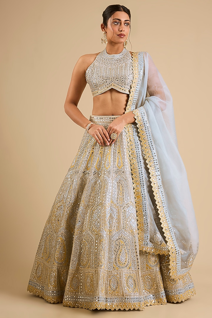 Ivory Tissue Mirror Work Wedding Lehenga Set by Suhino at Pernia's Pop Up Shop