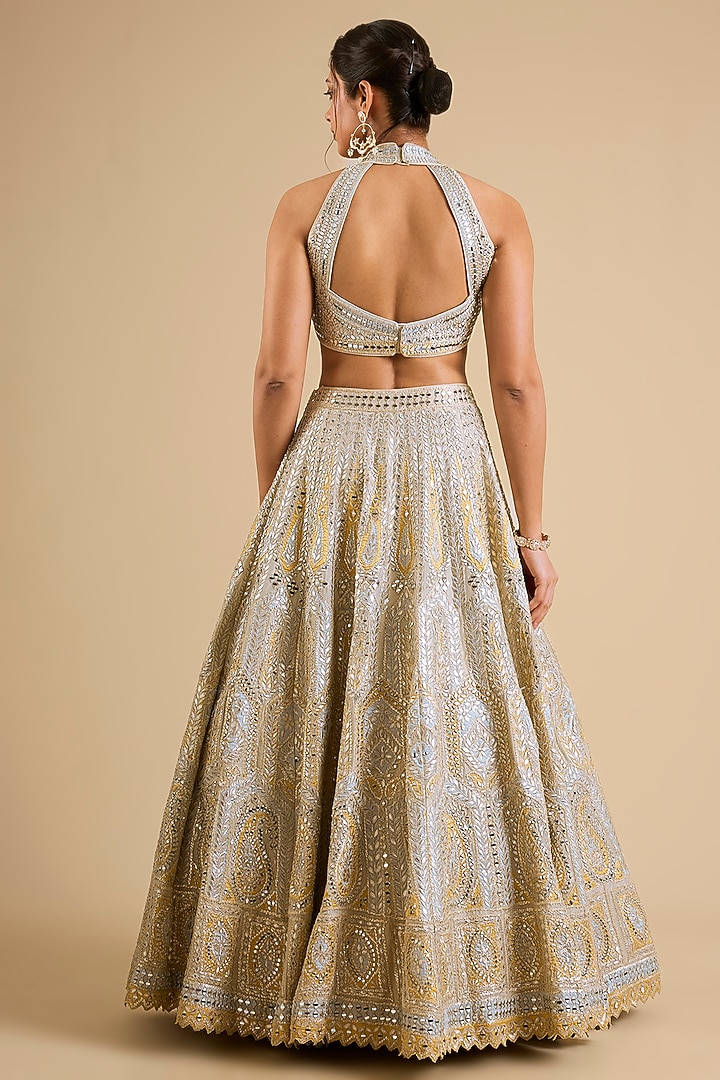 Ivory Tissue Mirror Work Wedding Lehenga Set by Suhino at Pernia's Pop Up Shop