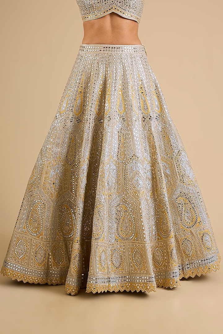 Ivory Tissue Mirror Work Wedding Lehenga Set by Suhino at Pernia's Pop Up Shop