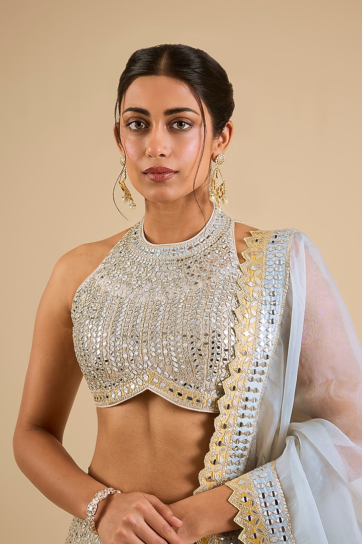 Ivory Tissue Mirror Work Wedding Lehenga Set by Suhino at Pernia's Pop Up Shop
