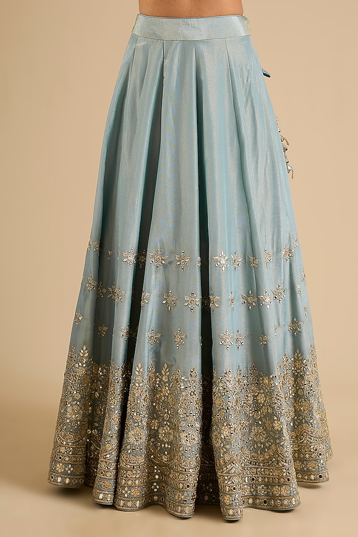 Blue Tissue Mirror Work Wedding Lehenga Set by Suhino at Pernia's Pop Up Shop