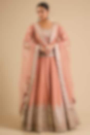 Dusty Orange Tissue Mirror Work Wedding Lehenga Set by Suhino at Pernia's Pop Up Shop