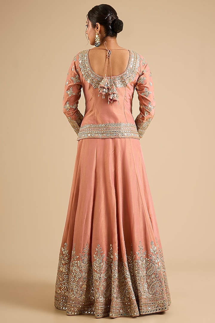 Dusty Orange Tissue Mirror Work Wedding Lehenga Set by Suhino at Pernia's Pop Up Shop