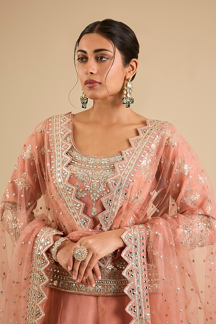 Dusty Orange Tissue Mirror Work Wedding Lehenga Set by Suhino at Pernia's Pop Up Shop
