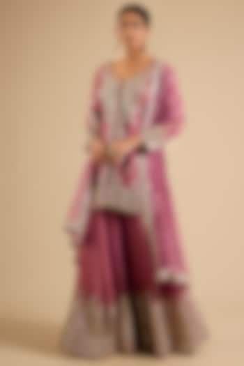 Coral Tissue Mirror Work Wedding Sharara Set by Suhino at Pernia's Pop Up Shop