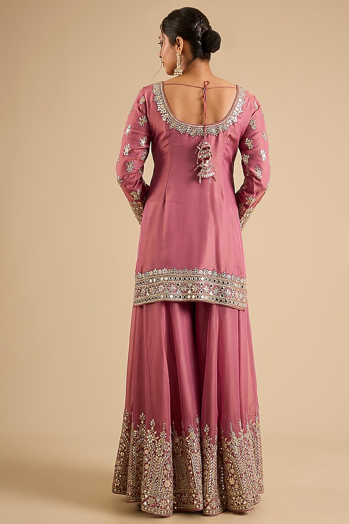 Coral Tissue Mirror Work Wedding Sharara Set by Suhino at Pernia's Pop Up Shop