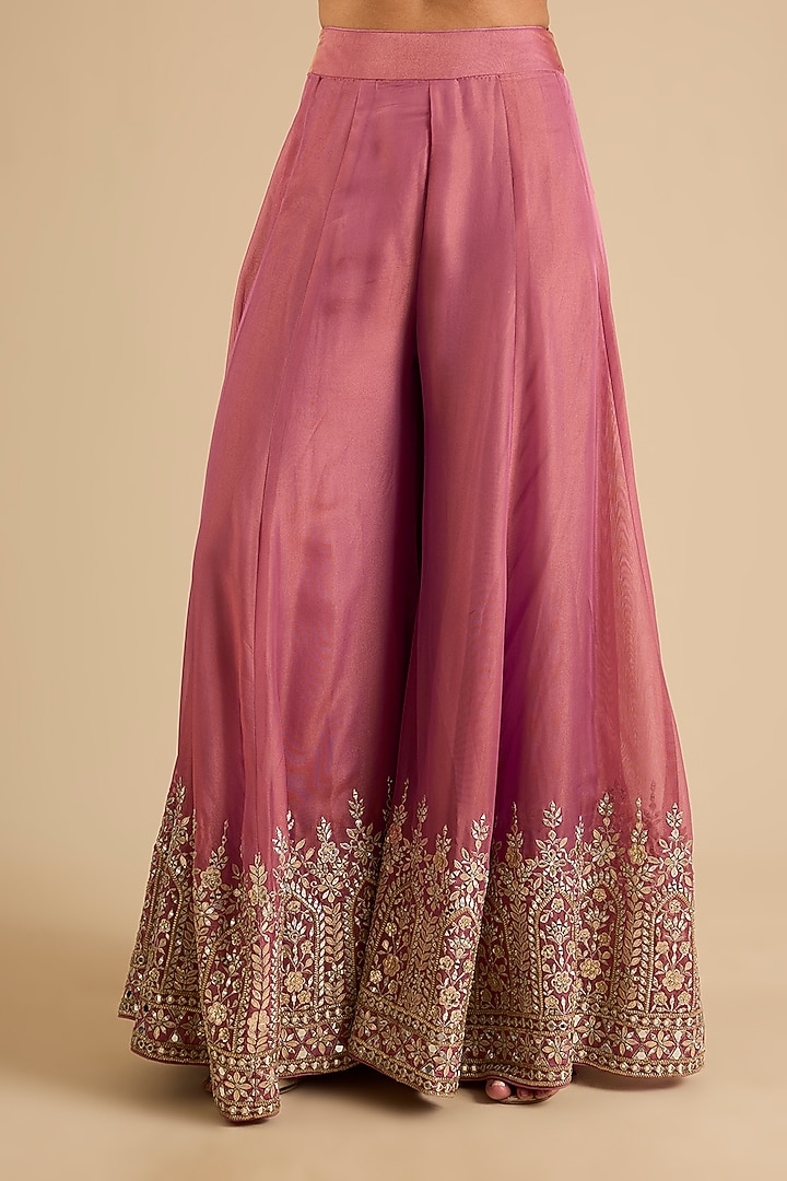 Coral Tissue Mirror Work Wedding Sharara Set by Suhino at Pernia's Pop Up Shop