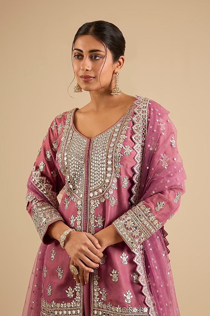 Coral Tissue Mirror Work Wedding Sharara Set by Suhino at Pernia's Pop Up Shop