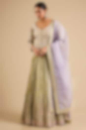 Green Tissue Mirror Work Wedding Lehenga Set by Suhino at Pernia's Pop Up Shop