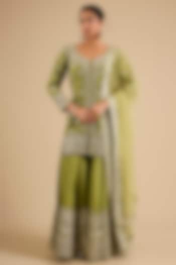 Green Tissue Mirror Work Wedding Sharara Set by Suhino at Pernia's Pop Up Shop