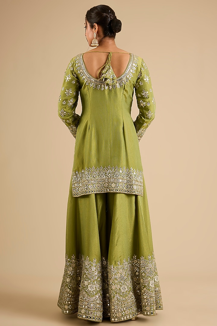 Green Tissue Mirror Work Wedding Sharara Set by Suhino at Pernia's Pop Up Shop