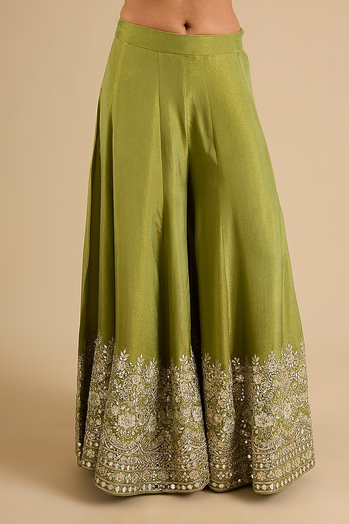 Green Tissue Mirror Work Wedding Sharara Set by Suhino at Pernia's Pop Up Shop