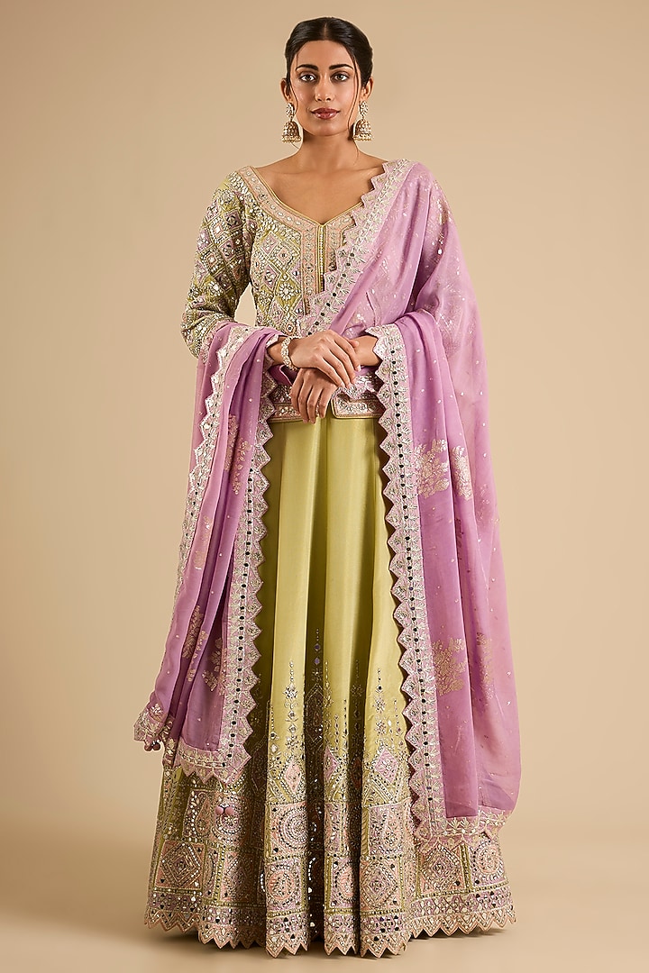 Green Tissue Mirror Work Wedding Lehenga Set by Suhino at Pernia's Pop Up Shop