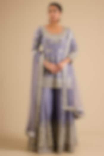 Purple Tissue Mirror Work Wedding Sharara Set by Suhino at Pernia's Pop Up Shop