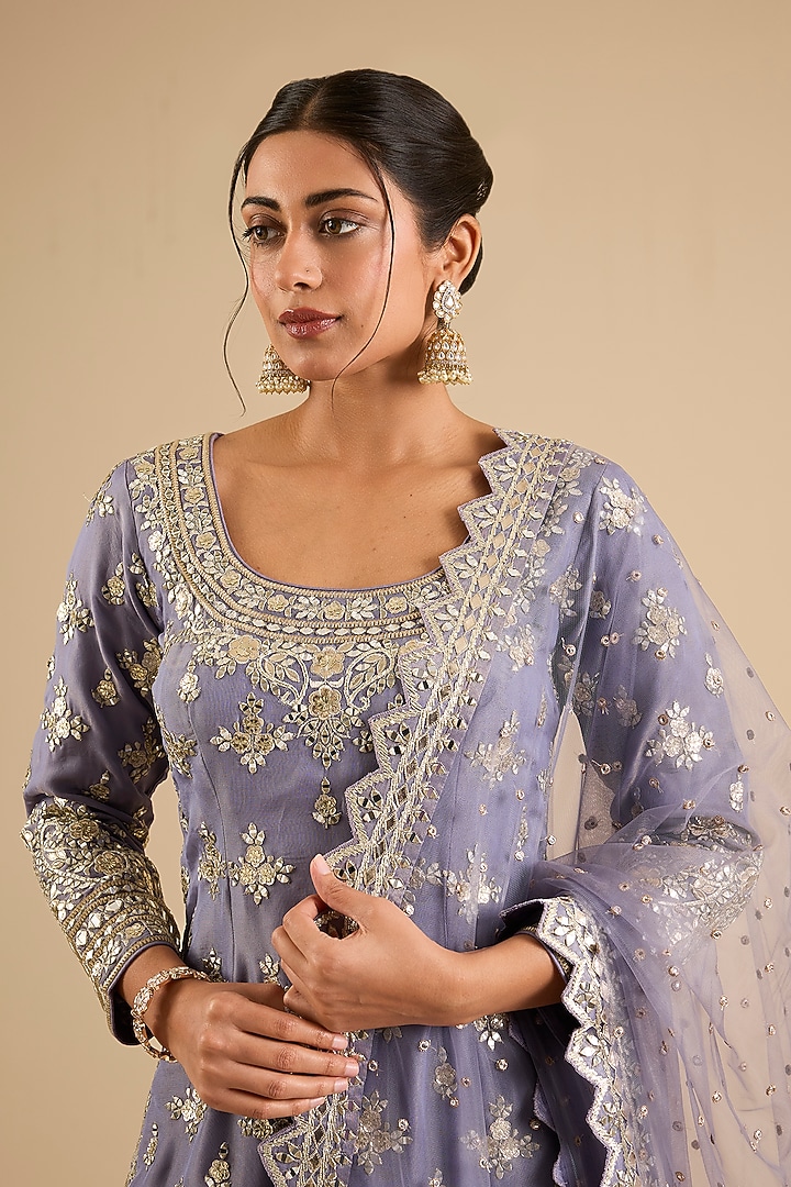 Purple Tissue Mirror Work Wedding Sharara Set by Suhino at Pernia's Pop Up Shop