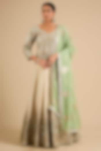 Ivory Tissue Mirror Work Wedding Lehenga Set by Suhino at Pernia's Pop Up Shop