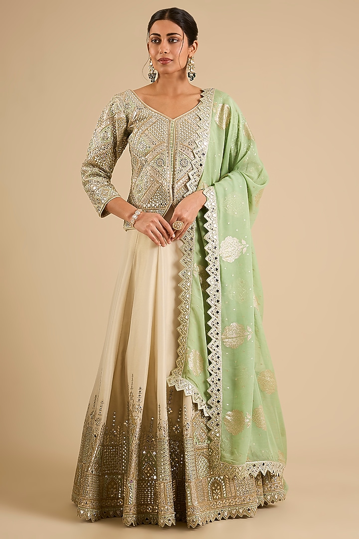 Ivory Tissue Mirror Work Wedding Lehenga Set by Suhino at Pernia's Pop Up Shop