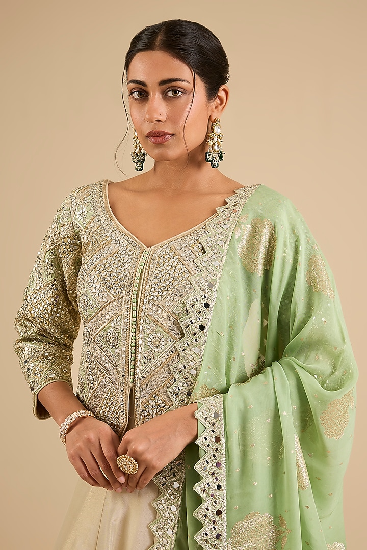 Ivory Tissue Mirror Work Wedding Lehenga Set by Suhino at Pernia's Pop Up Shop