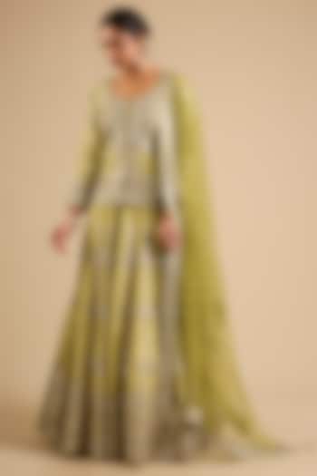 Green Tissue Mirror Work Wedding Lehenga Set by Suhino at Pernia's Pop Up Shop