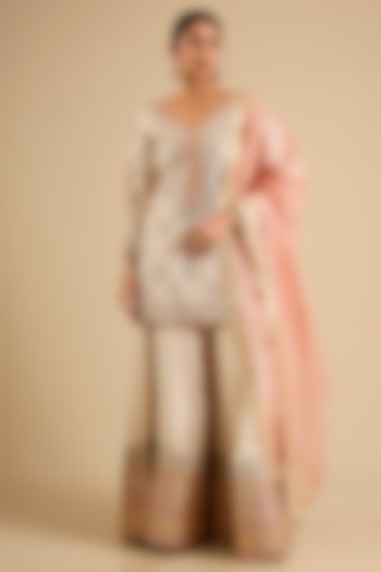 Ivory Tissue Mirror Work Wedding Sharara Set by Suhino at Pernia's Pop Up Shop