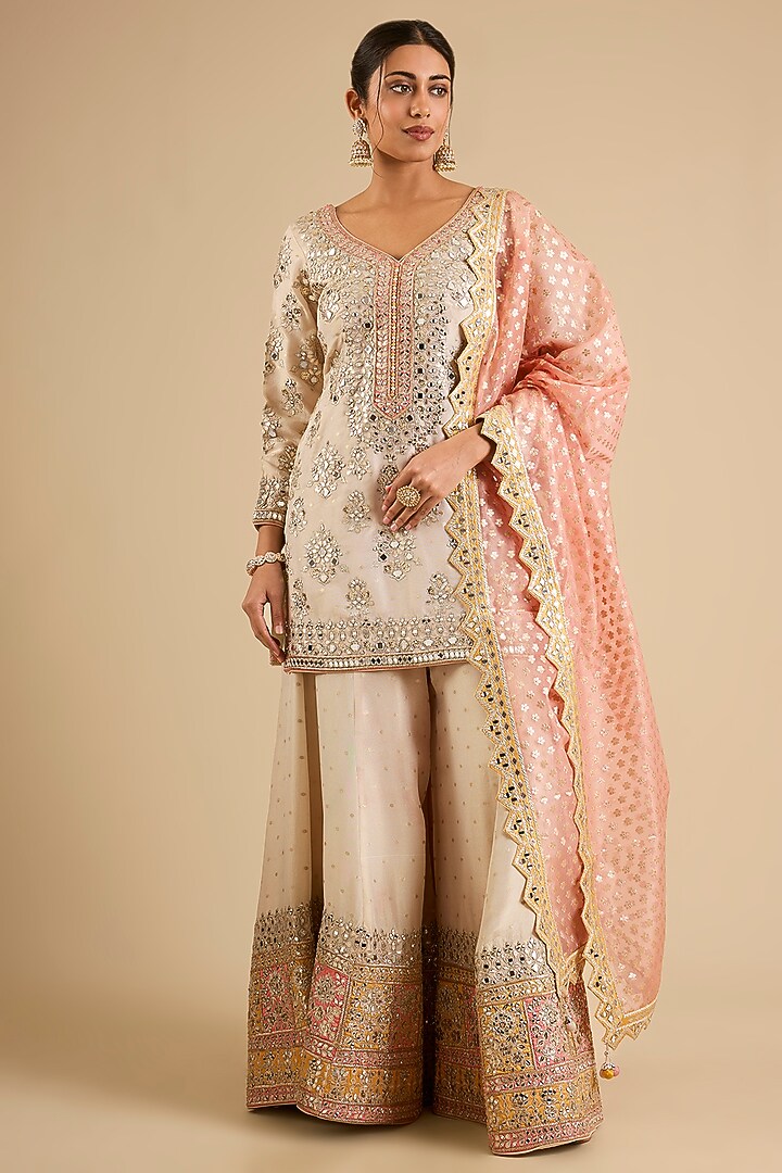 Ivory Tissue Mirror Work Wedding Sharara Set by Suhino at Pernia's Pop Up Shop