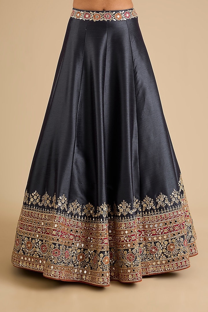 Grey Slub Mirror Work Wedding Lehenga Set by Suhino at Pernia's Pop Up Shop