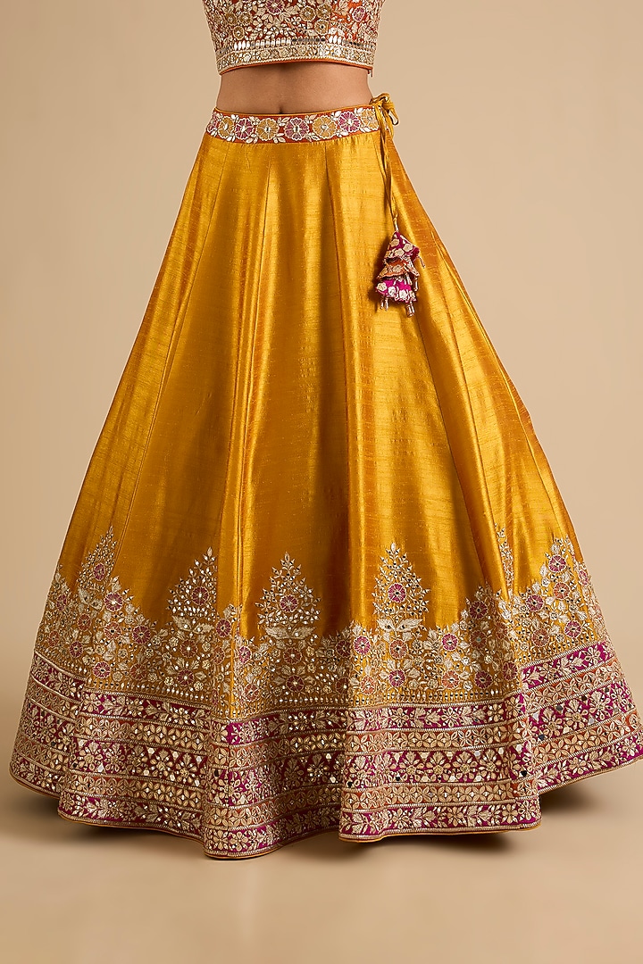 Yellow Slub Mirror Work Wedding Lehenga Set by Suhino at Pernia's Pop Up Shop