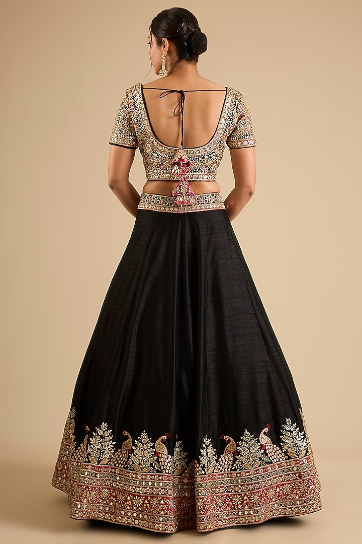 Black Slub Mirror Work Wedding Lehenga Set by Suhino at Pernia's Pop Up Shop