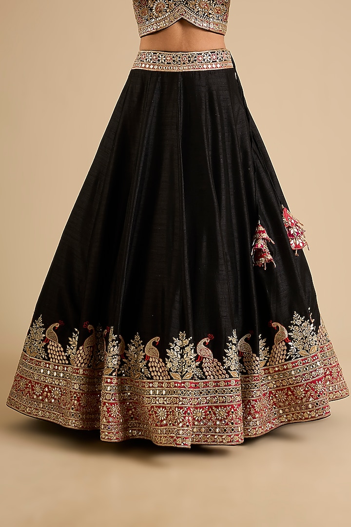 Black Slub Mirror Work Wedding Lehenga Set by Suhino at Pernia's Pop Up Shop